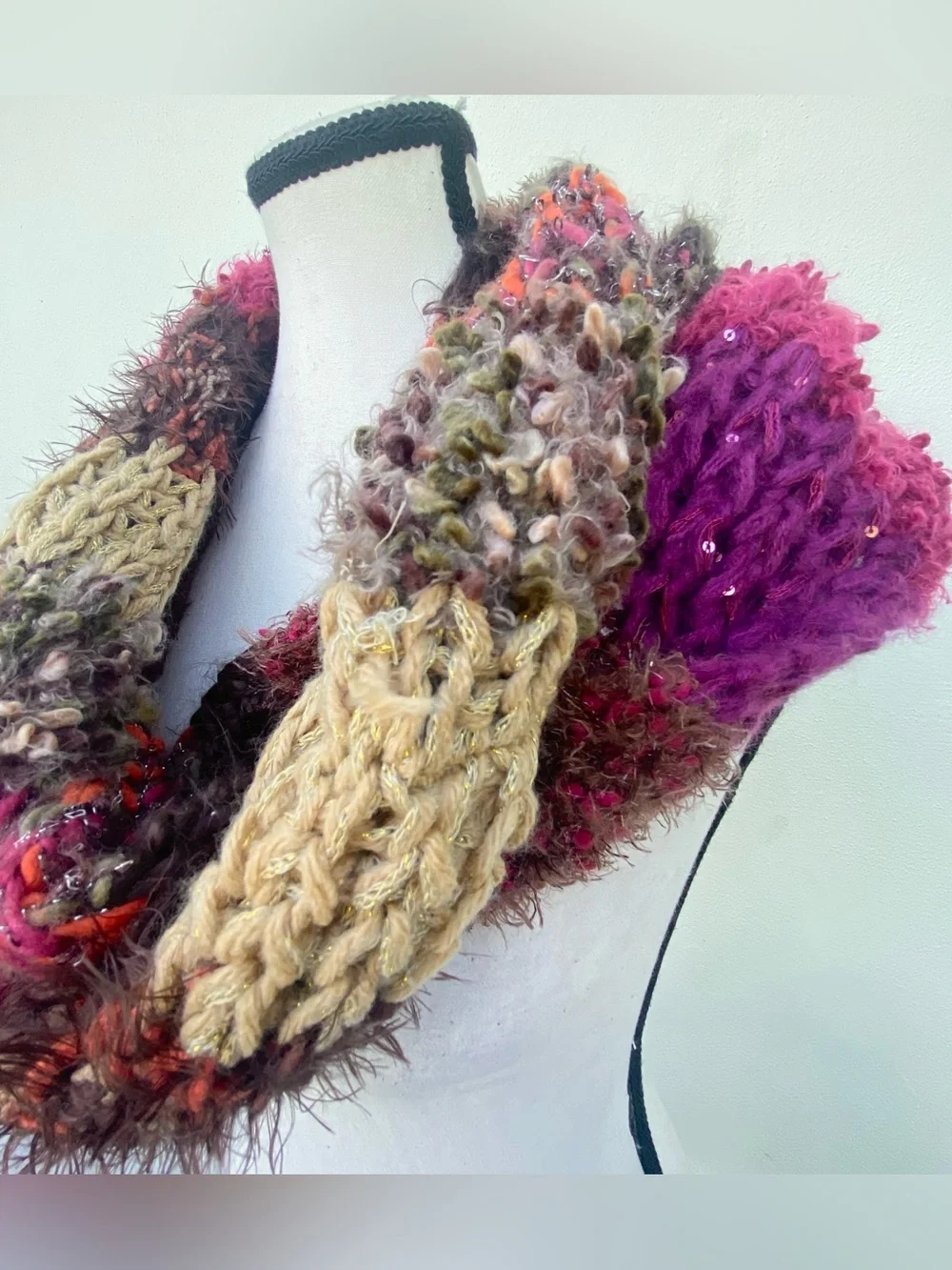 Y2K Fairy Fuchsia Multicolor Patchwork Knit Sequin Metallic Fuzzy Long Infinity